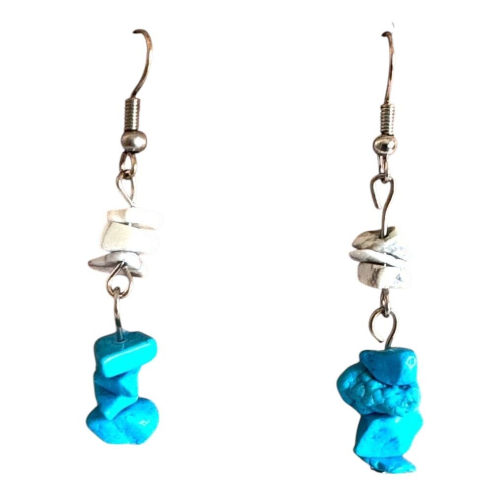 Indio Jewelry Blue & White Howlite Stone .925 Sterling Earrings #350